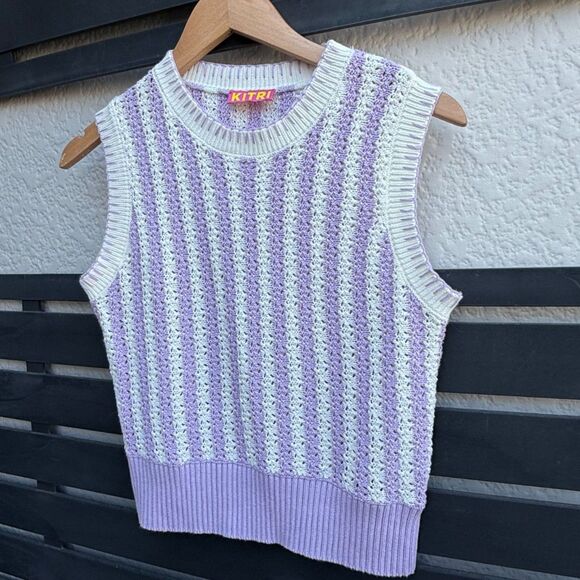 KITRI Marley Crochet Knit Top in Lilac Stripe | Size XS - Picture 6 of 7